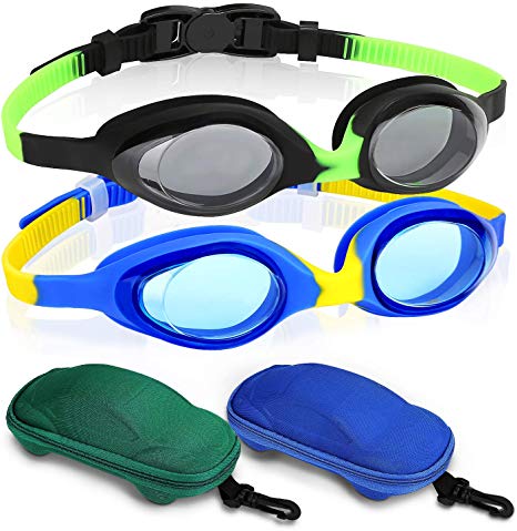 Kids Swimming Goggles Swim Goggles for Boys Girls Kid (Age 3-12) Child Colorful Swim Goggles Clear Vision Anti Fog UV Protection No Leak Soft Silicone Nose Bridge Protection Case Kids' Skoogles