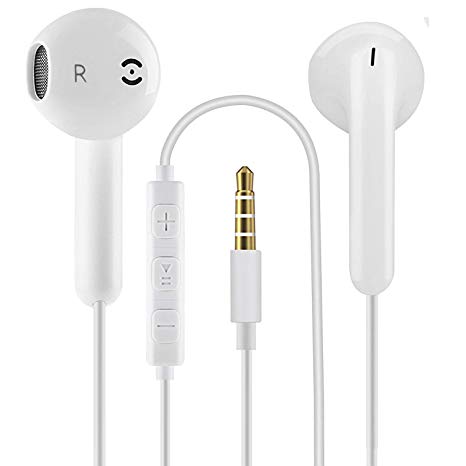 ZJXD Headphones In-Ear Earphones Wired Earbuds 3.5mm earphones With Stereo Mic Remote HEAVY DEEP BASS Compatible with Phone 6S, Samsung Huawei Android Smartphones Tablets and more (1 Pack White)