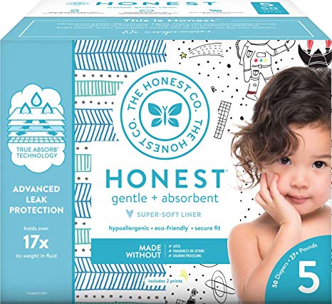 The Honest Company Club Box Diapers with TrueAbsorb Technology, Teal Tribal & Space Travel, Size 5, 50 Count