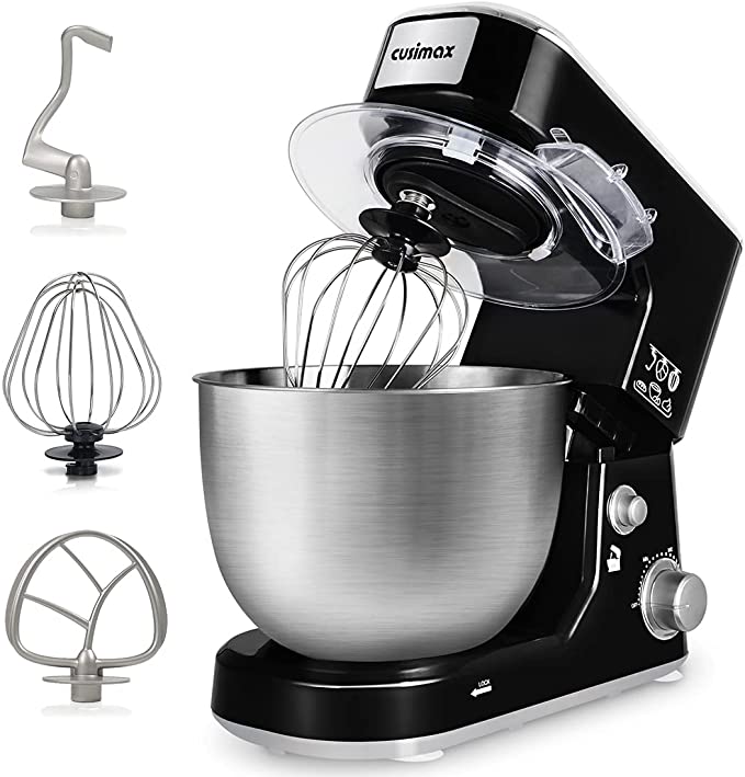Stand Mixer, CUSIMAX 5-Quart Dough Mixer Tilt-Head Electric Mixer with Stainless Steel Bowl, Dough Hook, Mixing Beater and Whisk, CMKM-150, Black