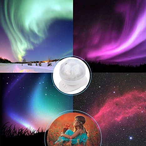Colorful Diamonds Aurora Borealis Projection Night Light Color Changing Magic Projector Lamp with Bulit in Speaker and Audio Cable for Bedroom Living Room As Decorative Lighting (White)