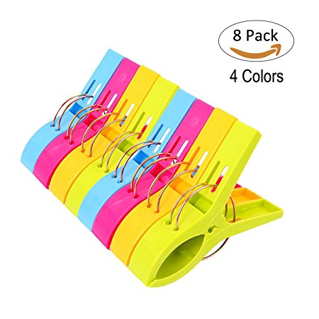 GikBay Beach Towel Clips, Towel Holder in 4 Fun Bright Colors for Beach Chair or Pool Loungers on Your Cruise, Keep Towel from Blowing Away, Set of 8