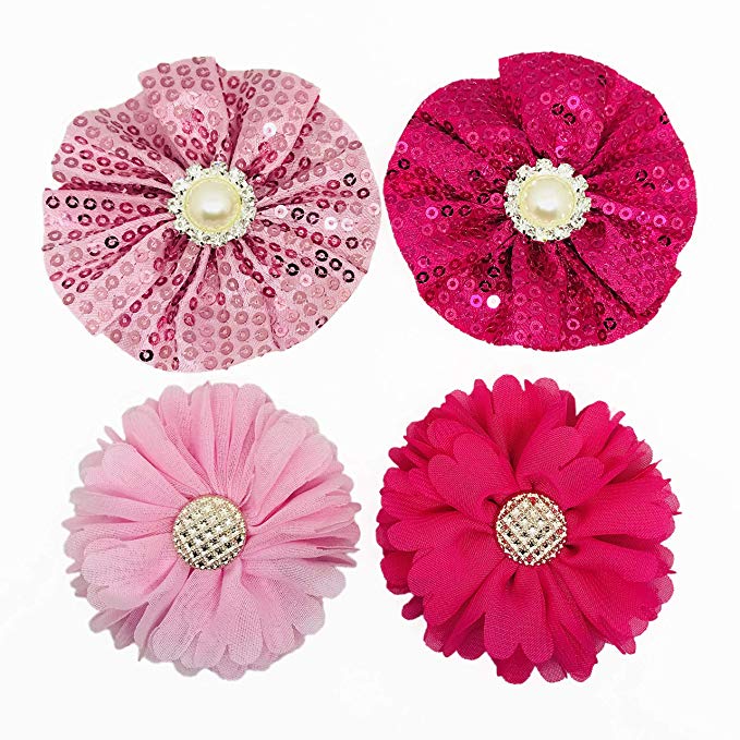 PET SHOW 4pcs Dog Flowers Collar Charms Slides Attachment Accessories for Small Medium Large Dogs Cat Puppy Bows Grooming Supplies