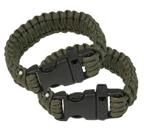 Attmu Outdoor Survival Paracord Bracelet with Fire Starter Scraper Whistle Kits Set of 2