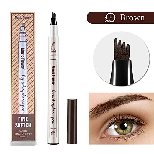 Tatbrow Microblade Pen - Waterproof Long Lasting Microblading Eyebrow Tattoo Pen, Smudgeproof Liquid Eyebrow Pencil with a Micro-Fork Tip Applicator for Natural Hair-Like Defined Brows - Brown