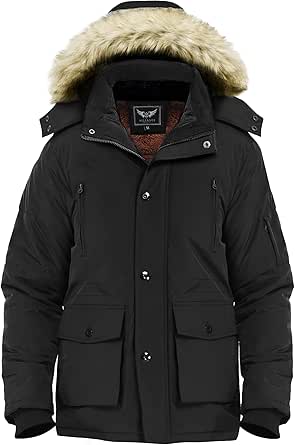 Men's Winter Thicken Coat Warm Faux Fur Lined Padded Puffer Parka Jacket with Removable Hood