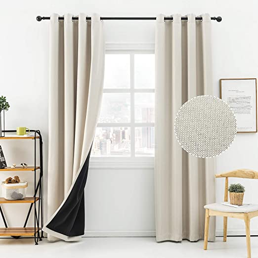 Anjee Blackout Curtains for Bedroom 84 Inches Length Linen Beige Window Drapes 100% Room Darkening Panels Thermal Insulated Drapery with Grommet,Beige 52x84 Inches