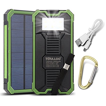 Solar Power Bank Solar Power Bank Charger 10000mah Waterproof Shock-Resistant Solar Power Bank Battery Charger for Cell Phone iPhone 5s 6 6s Plus Samsung galaxy S5 S6 S7 (Green)