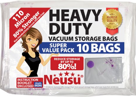 Neusu Value Pack 10 Medium Vacuum Storage Bags - Heavy Duty 110 Micron Quality Compression - 10 Pack 70cm x 50cm Space Saving Bags