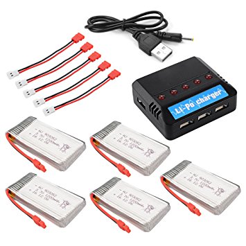 XCSOURCE 5pcs 3.7V 1200mAh Lipo Battery   5in1 5Ports USB 25C Charger   5pcs Convert Cable for Syma X5HC X5HW RC Quadcopter BC672