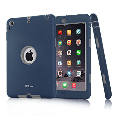 Mini iPad Case, Hocase Ruggged High-impact Dual Layer Hard Rubber Protective Case Cover for Apple iPad mini 1 / 2 / 3 - Navy Blue / Grey