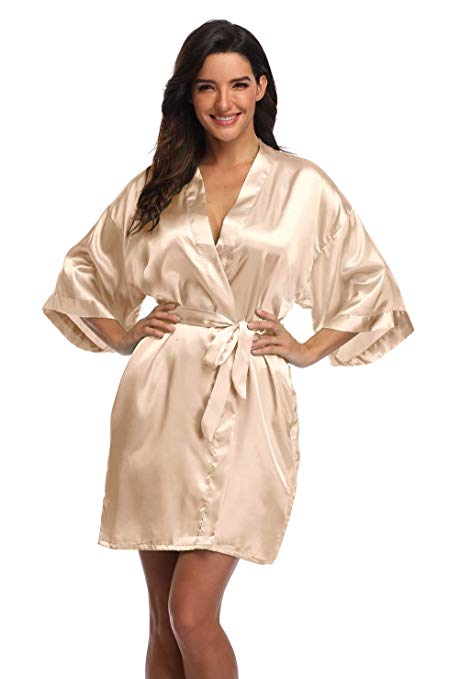 Women's Pure Short Silky Robes Bridesmaid Bride Party Satin Robes Sleepwear