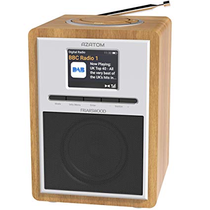 AZATOM Friarswood DAB /DAB/Digital FM Radio/Bluetooth Wireless/Colour Display/Clock Radio/Wood Veneer - Oak