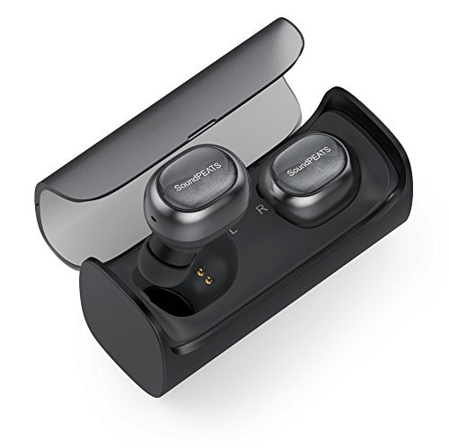 SoundPEATS Wireless Earbuds, True Wireless Stereo Bluetooth 4.1 Headphones Cordless Earphones Sweatproof In-Ear Headset with Mic-Dark Black