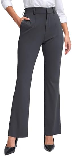 Rammus Womens Straight Leg Casual Pants with Zipper Pockets Stretch Dress Work Pants for Women Business Office Slacks