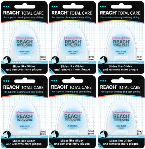 Reach Total Care Floss, Mint, 30-Yard Dispensers (Pack of 6)
