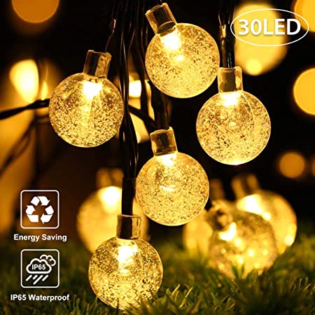 BeeFly Solar String Lights Outdoor, 21.3ft 30 LED 8 Modes Crystal Balls Waterproof Globe Solar Powered Fairy String Lights for Christmas Garden Yard Home Patio Wedding Party Holiday Decoration
