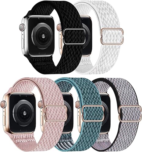 GBPOOT 5 Packs Nylon Stretch Band Compatible with Apple Watch,Adjustable Soft Sport Breathable Loop for Iwatch Series 8/7/6/5/4/3/2/1/SE