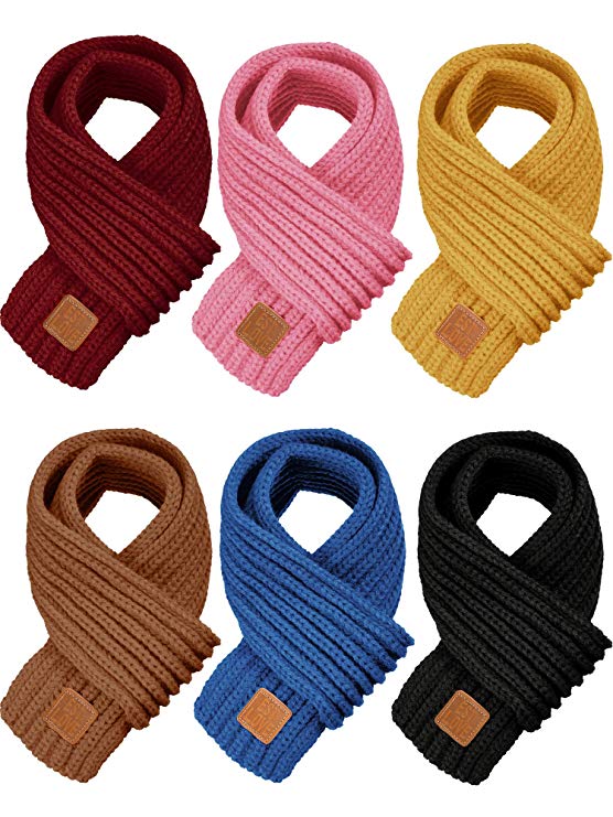 6 Pieces Kids Knitted Scarf Solid Color Winter Toddler Wrap Scarves for Boy Girls