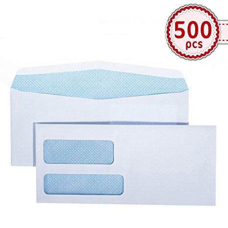 Acko 500 PACK 4 x 9" #9 Double Window Tinted Security Envelopes for Invoices Checks Statements and Documents Secure Mailing