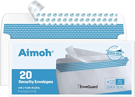 20 #10 Security Tinted Self-Seal Envelopes - No Window, EnveGuard, Size 4-1/8 X 9-1/2 Inches - White - 24 LB - 20 Count (34120)