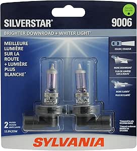 SYLVANIA - 9006 SilverStar - High Performance Halogen Headlight Bulb, High Beam, Low Beam and Fog Replacement Bulb, Brighter Downroad with Whiter Light (Contains 2 Bulbs)