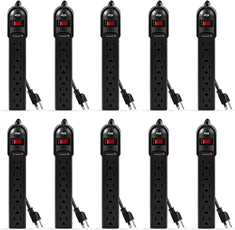 KMC 6-Outlet Surge Protector Power Strip 10-Pack, 600 Joule, Overload Protection, 2-Foot Cord