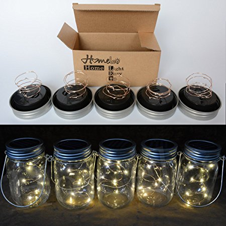 Homeleo 5-Pack Warm White Solar Mason Jar Lid Insert, Solar Powered LED Mason Jars Light Up Lid