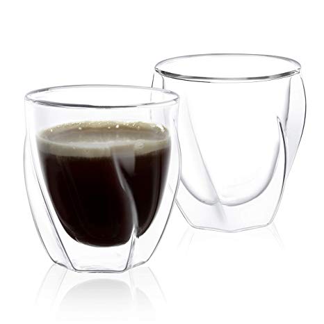 JoyJolt Lacey Double Wall Glasses Set of 2 Thermo Insulated Tumblers 7.4-Ounces.