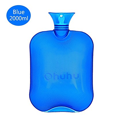 Ohuhu 2L Hot Water Bottle For Pain Relief Hot Therapy Classic Transparent Blue Hot Water Bottles