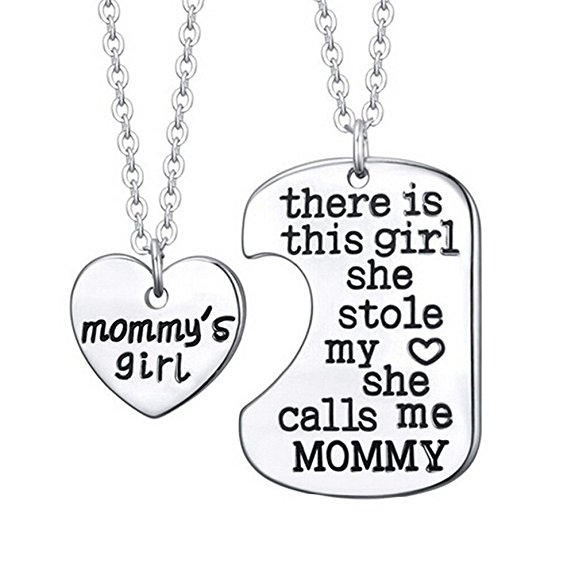 Mommy’s Girl Heart Pendant Necklace - Mother Daughter Necklace Set - Best Family Gift
