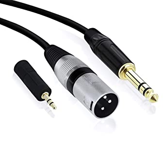 GearIT XLR Male to TRS Male 1/4 inch 6.35mm (TRS to XLR Male Cable) 10 Feet - with 1/8 inch 3.5mm Adapter