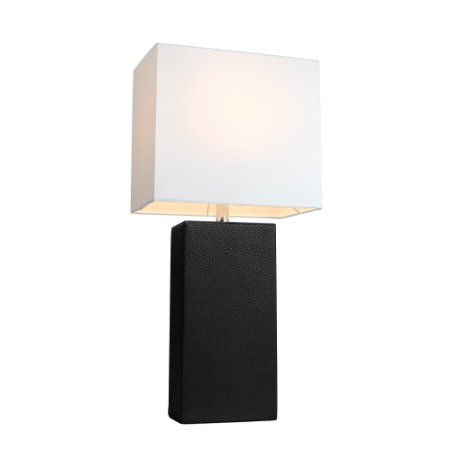 Elegant Designs LT1025-BLK Modern Genuine Leather Table Lamp Black