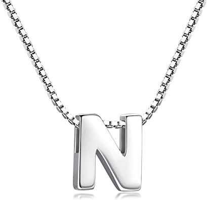Candyfancy Initial Necklace 925 Sterling Silver Letter Pendant Personalized 26 Alphabet Necklace for Women Men