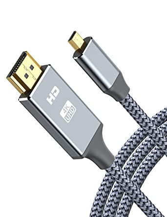 Micro HDMI to HDMI Cable,Snowkids 4K@60Hz Micro Male to HDMI Male 1.8m Nylon Braided Gold-Plated Micro HDMI to HDMI Lead Compatible for Raspberry Pi 4/Hero 7/6 / 5,A6000 A6300 Camera, Nikon B500