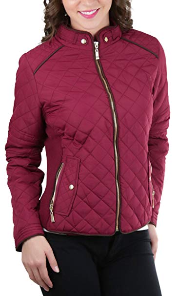 ToBeInStyle Women's Quilted Padded Jacket with Suede Piping Detail