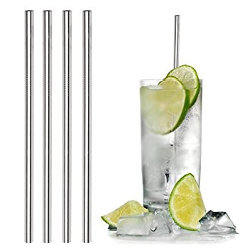 Stainless Steel Straws | Metal drinking straw | Dip & Sip Reusable, Eco-friendly | Free Cleaning Brush | Dishwasher Safe | 4 pack (6mm Straight)