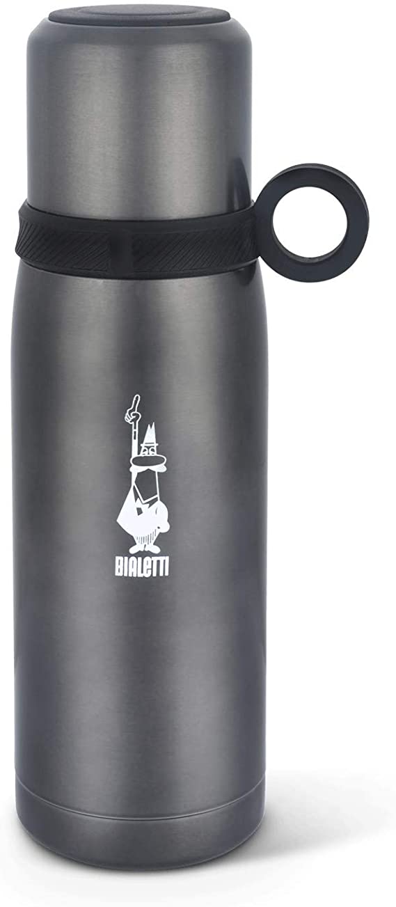 Bialetti To Go Thermal Bottle with Lid-Cup, 15 Oz (460 ml), Dark Grey, Steel