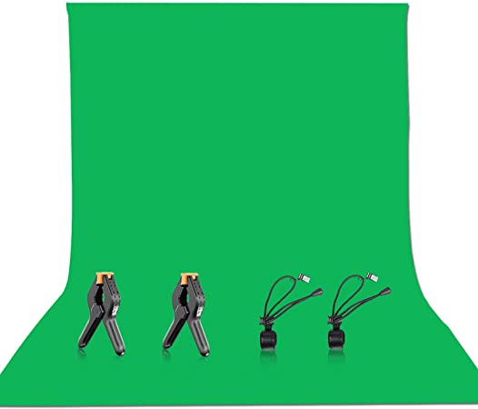 FUDESY 9x15Ft/2.7x4.5m Green Screen Backdrop, Muslin Photography Background for Photo Video Studio, 2xSpring Clamps, 2xBackdrop Clips