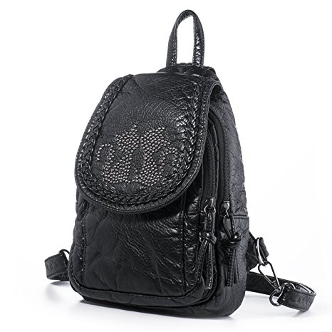Hengying PU Leather Cat Mini Backpack Shoulder Bag - Chest Bag - Sling Purse - 3 IN 1 for Women Girls School Uni Travel Cylcing Weekend, Black