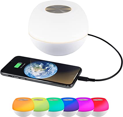 Enbrighten USB-Charging Color-Changing LED Lamp, 2.4 AMP Ultra-Charge, Modern Night Light, Dimmable White & Vibrant RGB, Touch Sensor On/Off, for Bedside, Office, Dorm, Kid's Room, White, 49190