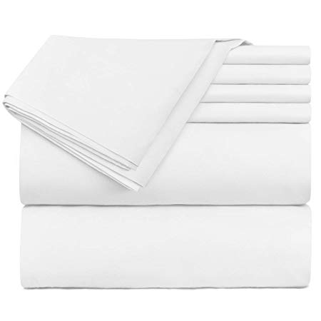 Nestl Extra Deep Pocket Sheets – White Deep Pocket Queen Size Sheet – Hotel Deep Bed Sheets - Deep Fitted Sheet Set - Super Deep Sheets fits 18 Inch to 24 Inches Mattress 6 Piece Queens Deep Sheet Set