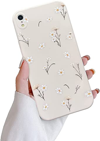 Ownest Compatible with iPhone XR Case,Cute Daisy Flower Pattern Design Silicone Vintage Floral for Women Girls Soft TPU Anti-Scratch Protective Cases for iPhone XR-White