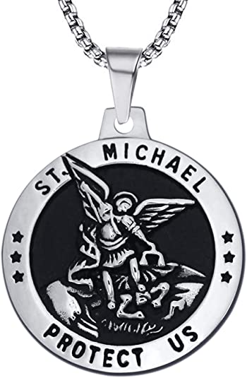 enhong St Michael Necklace Vintage Stainless Steel The Archangel Pendant with Chain