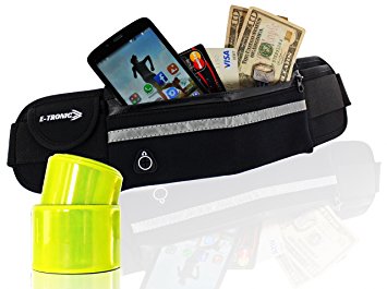 WAIST PACK: Running Belt Fanny Pouch Sports Bag For All Cell Phones For Women and Men WITH 2 REFLECTIVE WRISTBANDS to Exercise Workout Run Jog Biking Hiking Travel Wallet. Android & iPhone 7 6 6S 5 S7
