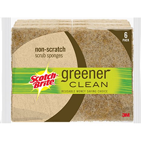 Scotch-Brite Greener Clean Natural Fiber Scrub Sponges, 6 pack. Natural Fiber Scrub Sponges Clean Utensils And Household Surfaces In A Greener Way.