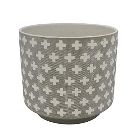 Rivet Rustic Cross-Patterned Stoneware Planter, 8.85"H, White and Gray