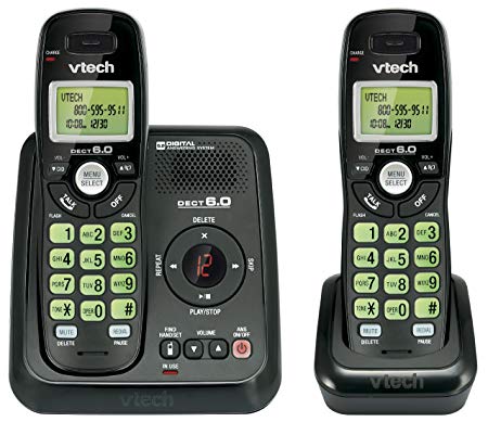 Vtech Dect 6.0 2-Handset Cordless Phone System with Digital Answering Machine and Green Backlit Keypad and Display (CS6124-21)