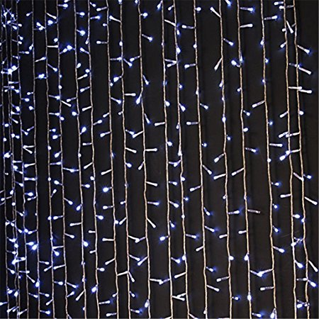 Excelvan 24V Safe Low Voltage 6m x 3m 600 Led Cool White 8 Lighting Modes Fairy String Curtain Indoor Outdoor Lights for Christmas Xmas Wedding Party Garden Patio Home Window Decorations