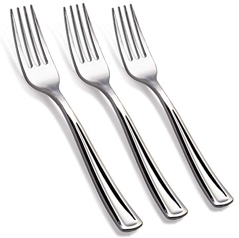 150 - Disposable Silver Forks Looks Like Silver Plastic Silverware - Solid, Durable, Heavy Duty Cutlery